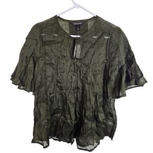 Banana Republic Blouse Sheer Top Pintuck Blouse Ramie Blouse Olive Green S NEW